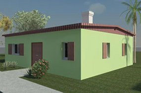 Imagem exterior de uma habitação referente ao projecto da Flaviarte para a construção de casas sociais em Angola